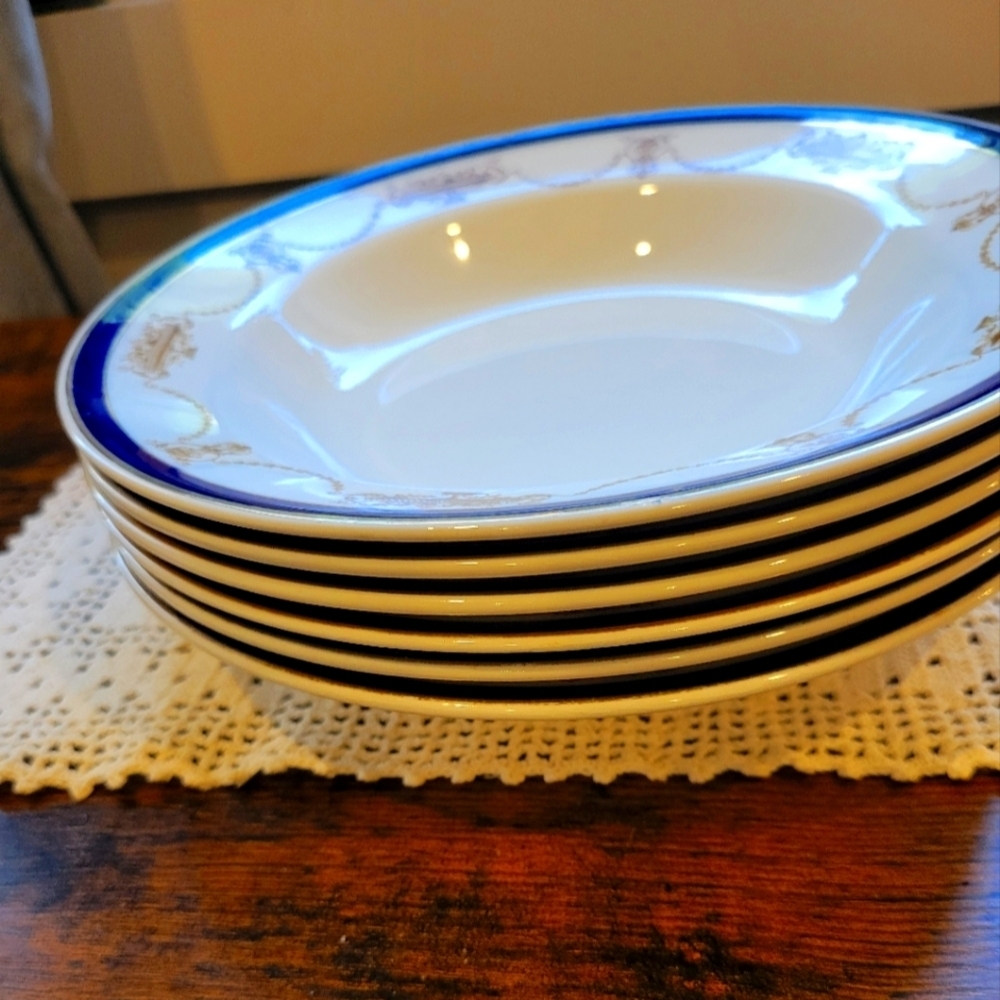 Pountney Bristol England Antique Large Open Soup Bowls X 6